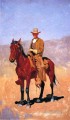 チャップスを着た騎馬カウボーイと競走馬オールド・アメリカン・ウェスト・フレデリック・レミントン